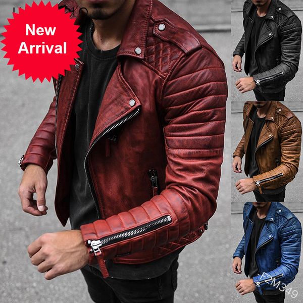 

lugentolo slim jacket autumn winter flip collar coats straight hem casual zipper coat solid color pu faux leather, Black;brown