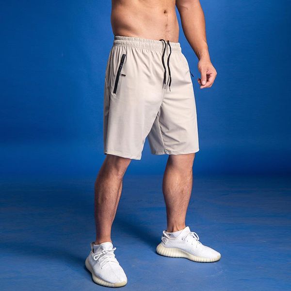 

gym clothing men's sports shorts fast dry loose style running training leisure tide five fitness pants zippered personality pocket, White;black