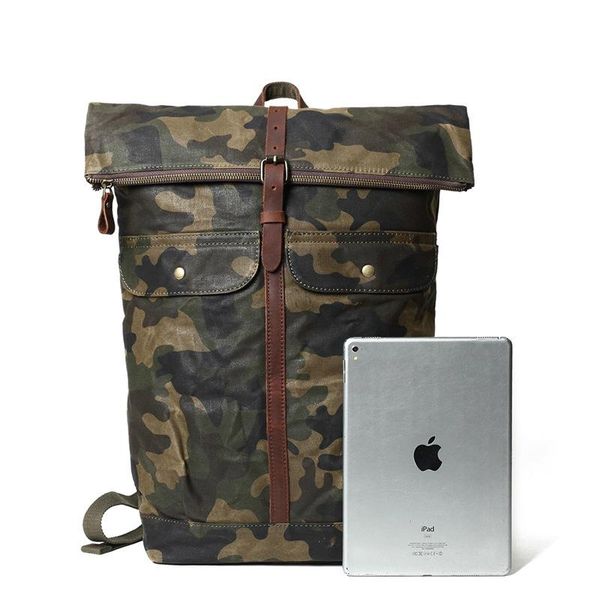 

backpack outdoor casual oil wax camouflage college student bag leopard computer male travel