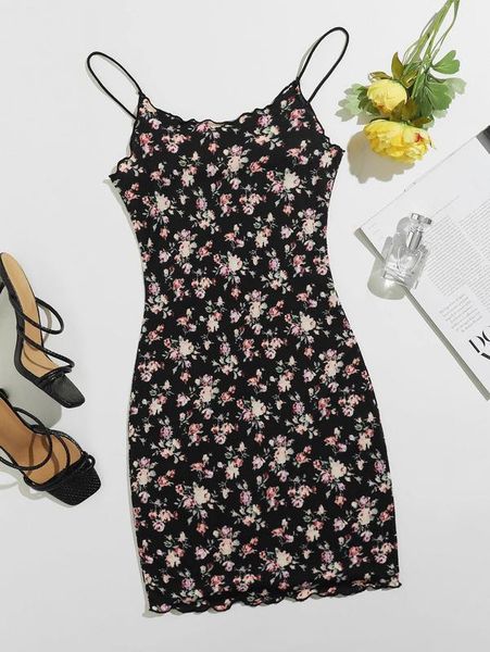 

lettuce edge ditsy floral dress she, Black;gray
