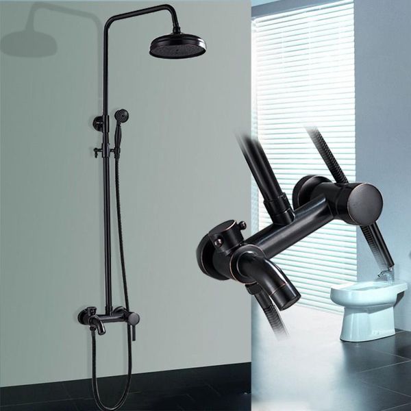 

black bronze shower faucets 8" rainfall shower head tub spout bath wall mounted copper tub spout with handshower