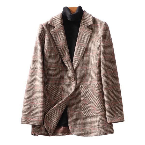 

women's plaid wool winter style women blazers suits single-mouth short fashion jackets dhz0, White;black