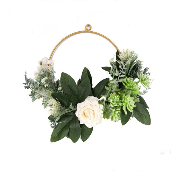 

new product garlands simulation iron art rose succulent wreath home living room wall hanging ornaments party festival decor