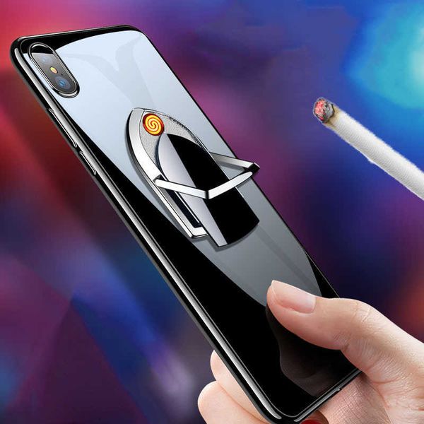 

multifunctional mobile phone bracket ring buckle shield usb charging electronic cigarette lighter windproof personality creativity