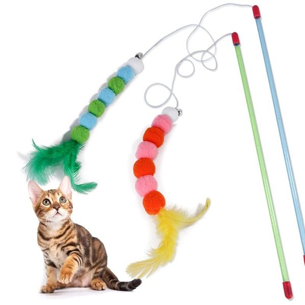 

cat toys funny toy fishing rod kitten pet stick teaser rainbow streamer interactive play wand with feather