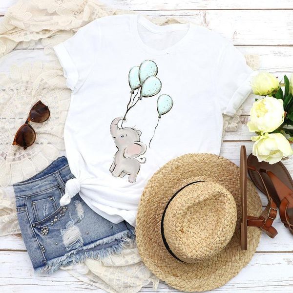 

women graphic balloon fashion cute 90s cartoon printing fashion tees clothing female print t shirt shirt womens t-shirt, White
