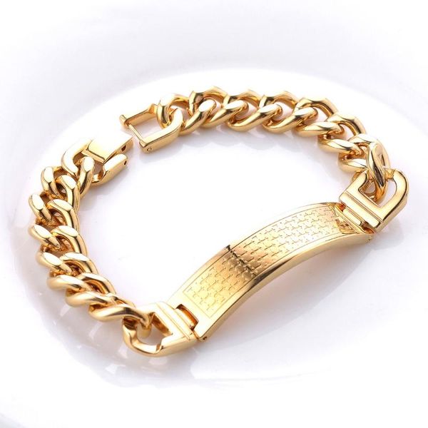 Maglia, catena Larghezza 12 mm Bracciale in acciaio inossidabile di alta qualità Maglia color oro Lucidatura a mano Resistente all'ossidazione