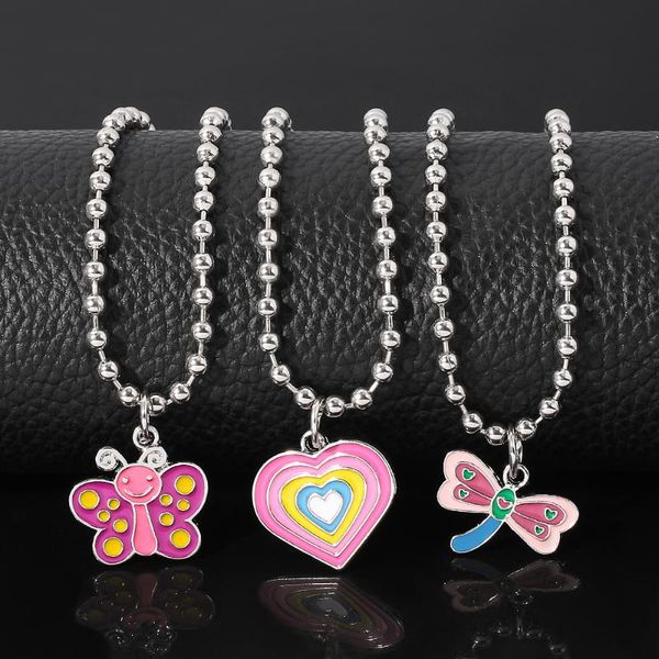 

pendant necklaces vintage heart colorful butterfly dragonfly necklace women girl harajuku animal cartoon choker trendy jewelry, Silver