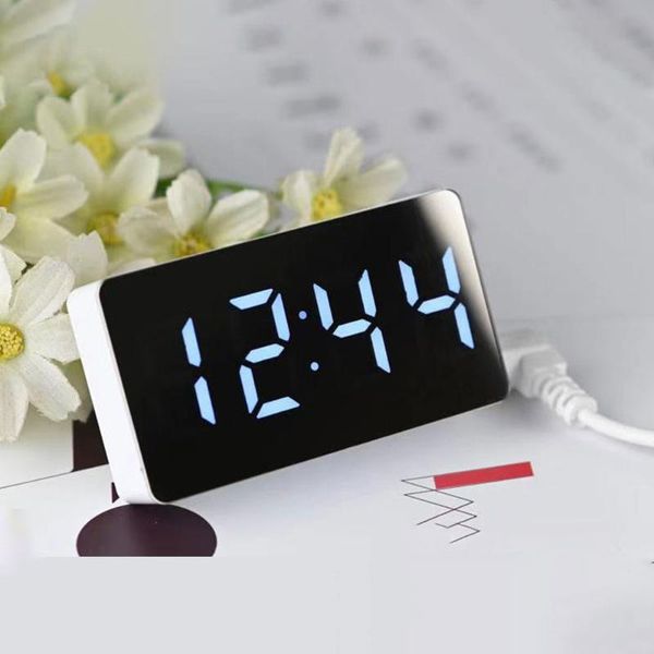 

other clocks & accessories mirror surface led digital alarm clock snooze table wake up mute calendar dimmable electronic deskusb