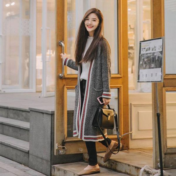 

women's sweaters women cardigans long knitted female v-neck collar striped 2021 cardigan jackets, autumn and winter., White;black