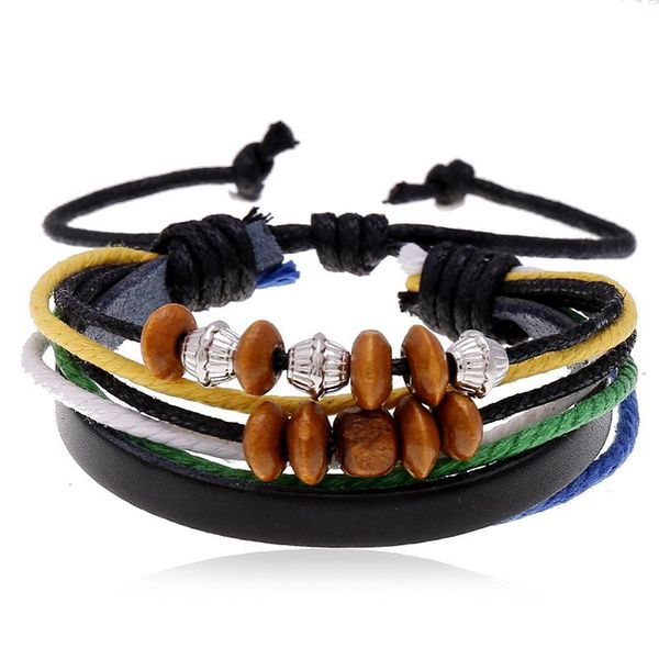 

tennis jessingshow wood beads charm handmade men leather bracelets women ethnic adjustable bangle male homme jewelry accessories, Golden;silver