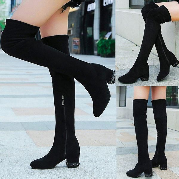 

womens boots over kneeth long shaft fashion winter med zipper boots 2019 spring autumn new ladies simplicity fashion n6p5#, Black