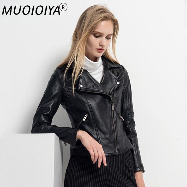 

women's leather & faux natural sheepskin coat real genuine jacket women motorcycle biker black ladies slim fit autumn winter plus size
