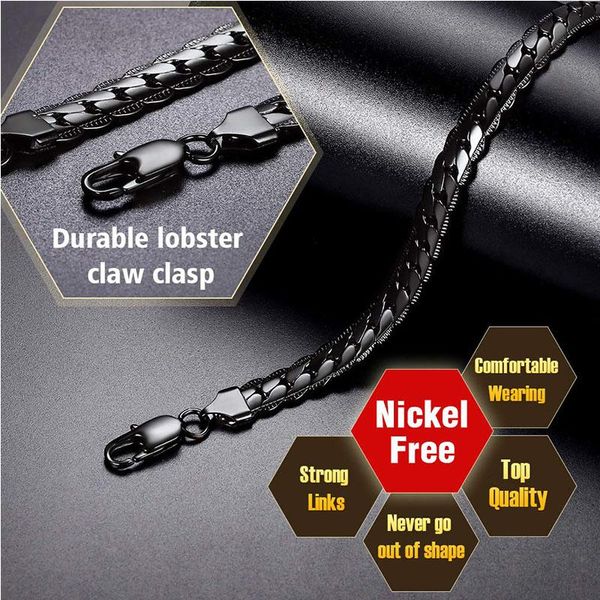 

men necklace stainless steel hip hop figaro long chain necklace steel gold black jewelry for gifts for man accessories, Silver