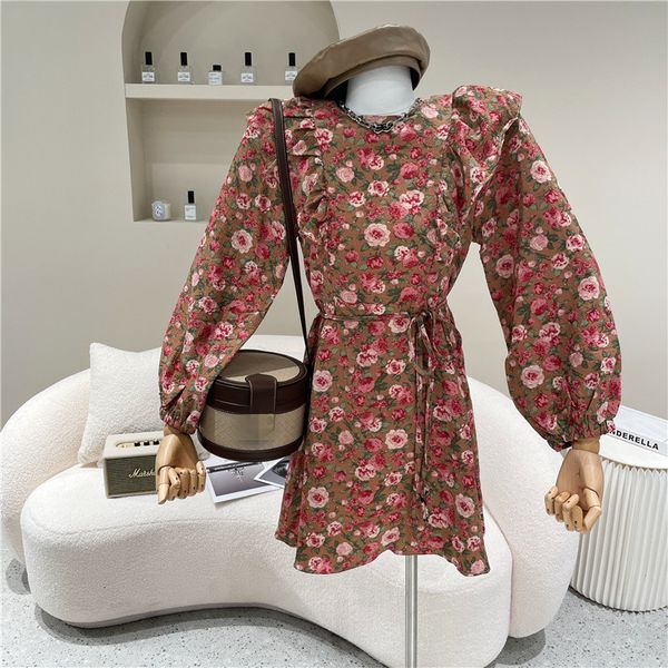 

spring summer female fashions retro chiffon thin flower dress modv, Black;gray