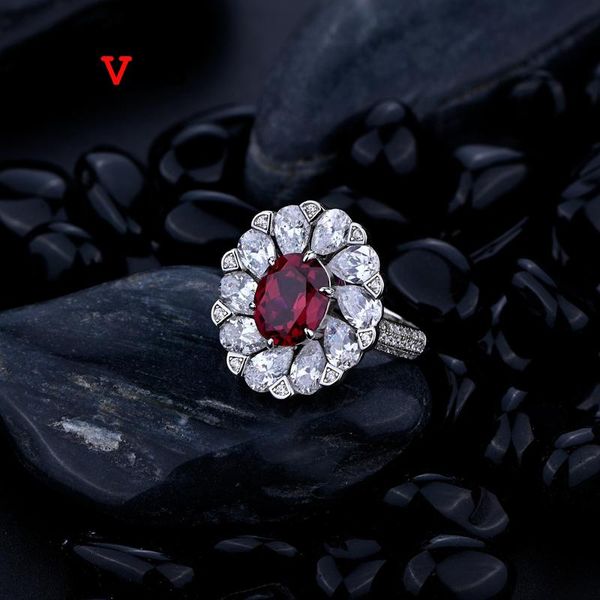 

cluster rings oevas 100% 925 sterling silver 8*10mm oval high carbon diamond flower for women sparkling wedding party fine jewelry gift, Golden;silver
