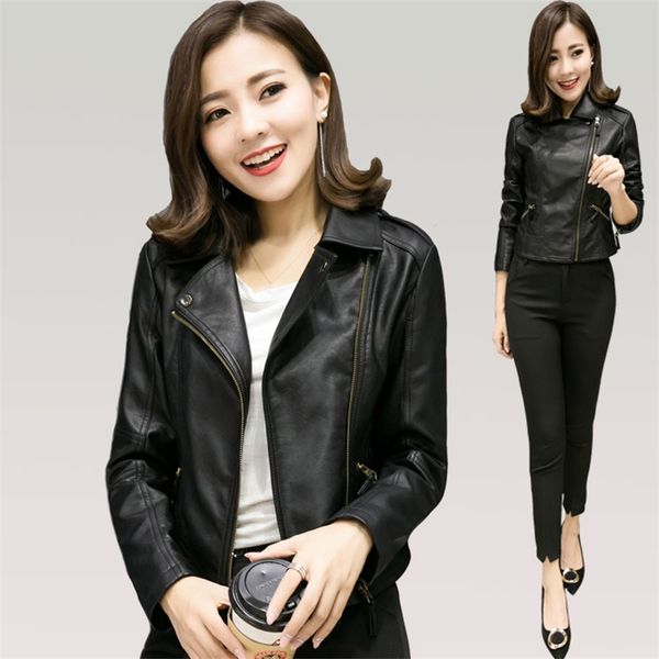 

long term stable haining women's leather jacket 2021 punk motorcycle, Black
