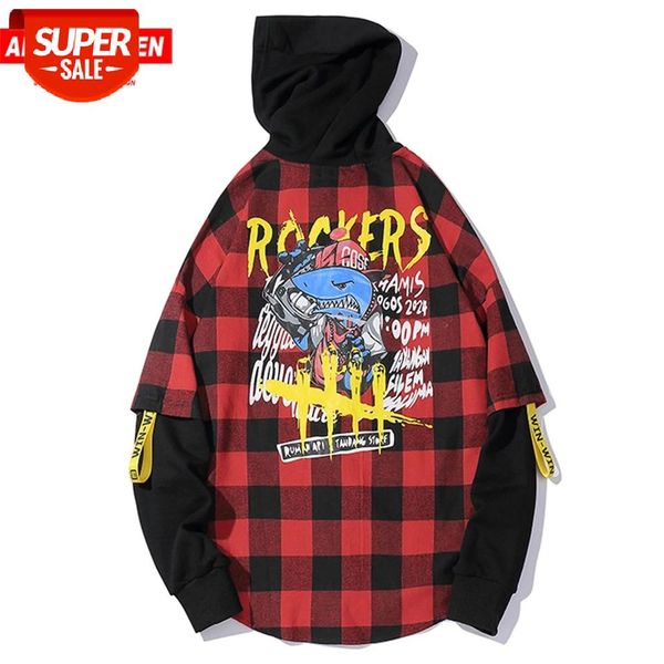 

aelfric eden patchwork plaid letter printed mens shirts 2019 fashion harajuku streetwear hip hop casual cotton long sleeve #p19e, White;black