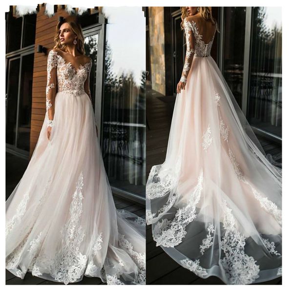 

elegant wedding dress lace vestido de novia 2021 simple a line bride dresses v neck floor length gowns, White