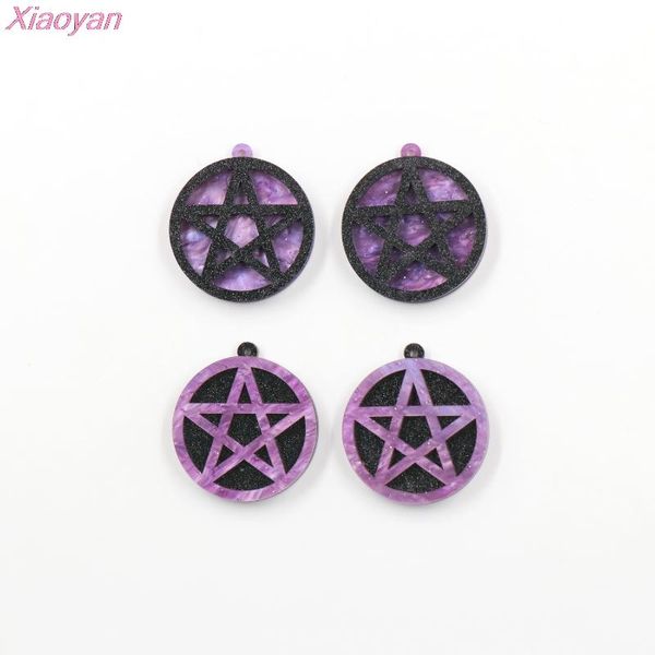 

dangle & chandelier (1pair) ch1257-35mm magic pentagram for earrings galaxy purple black gliter acrylic jewelry making diy, Silver