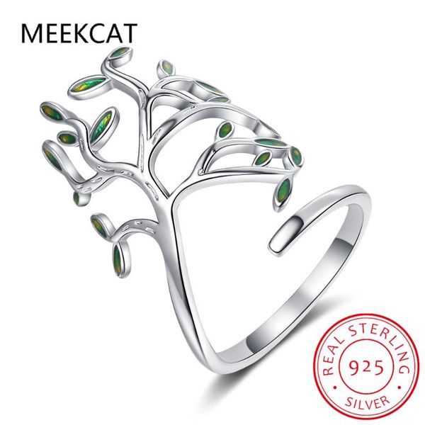 

cluster rings 925 sterling silver tree of life green leaves adjustable finger for women jewelry wedding party gift, Golden;silver