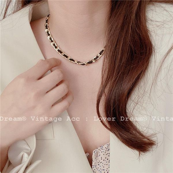 

chokers korean retro geometric chain necklace black hip hop girl necklaces, Golden;silver