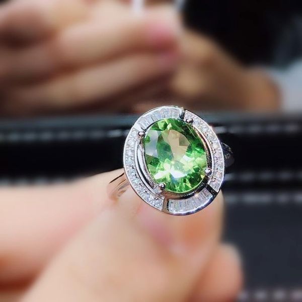 

cluster rings natural real green peridot ring per jewelry 925 sterling silver 8*10mm 2.8ct oval gemstone fine j210404, Golden;silver