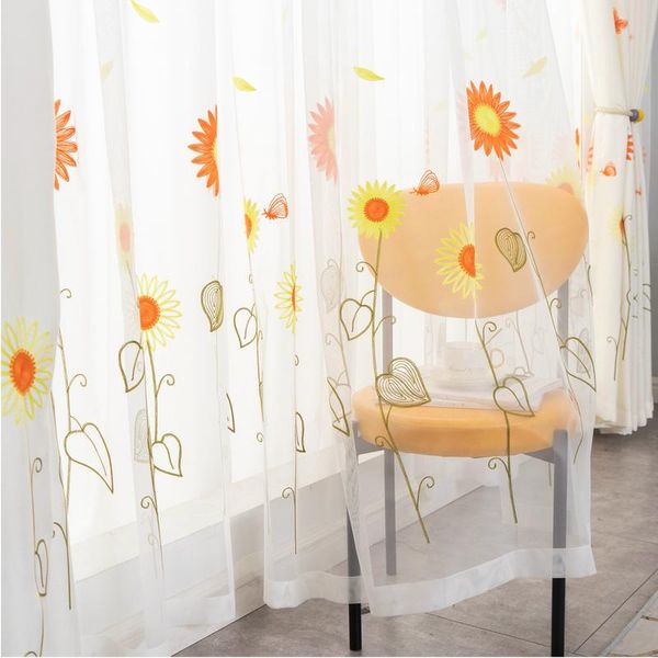 

exquisite embroidered sunflower tulle window curtain for living room bedroom kitchen treatment sheer voile curtain drape jk030z