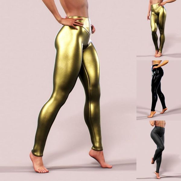 

women yoga pants bright leather stretch pants v-waist leggings trousers high waist sport fitness gym leggings mujer#40, White;red