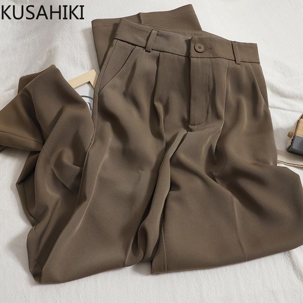 

women's pants & capris kusahiki 2021 autumn woman suit elegant high waisted long trousers causal solid wide leg pantalones de mujer 6l2, Black;white