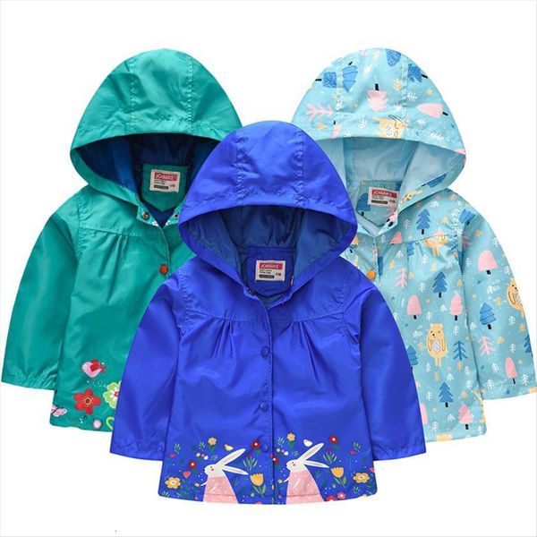 

baby girls summer autumn flower jacket toddler kids rabbit waterproof outerwear windproof overall children hoodied rain coat, Blue;gray