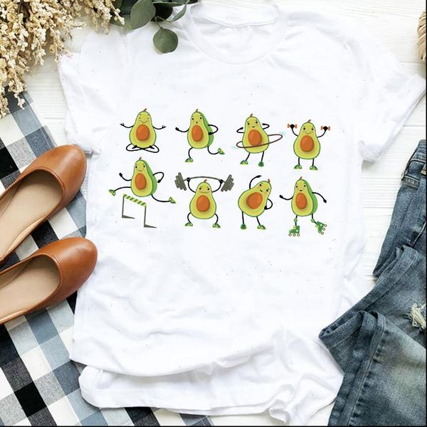 

women lady cartoon avocado camisas mujer trend 90s style cute t tee womens tshirt female clothes graphic t shirt, White