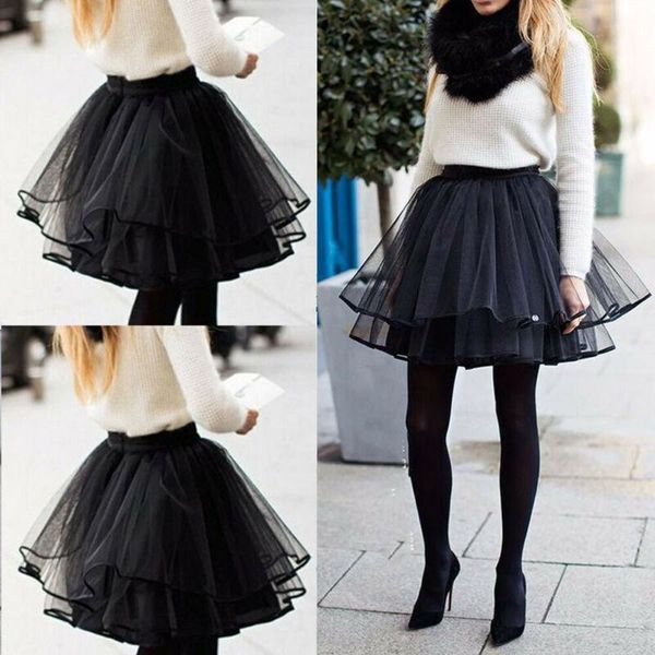 

skirts women tulle skirt layers rockabilly tutu petticoat ball gown vintage midi pleated lolita bridesmaid wedding, Black