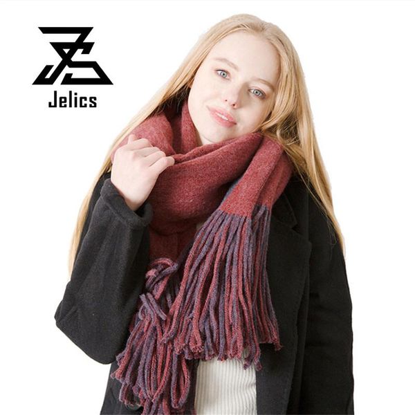 

scarves jelics autumn winter long tassel double-sided solid color scarf imitation wool increase thick warm big shawl, Blue;gray