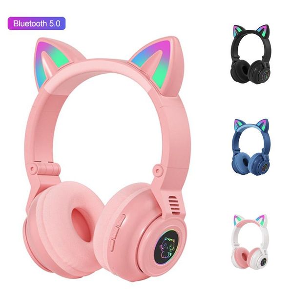 

rgb cat ear headphones 5.0 bass noise cancelling wireless headset support tf card 3.5mm plug with mic adults kids girl