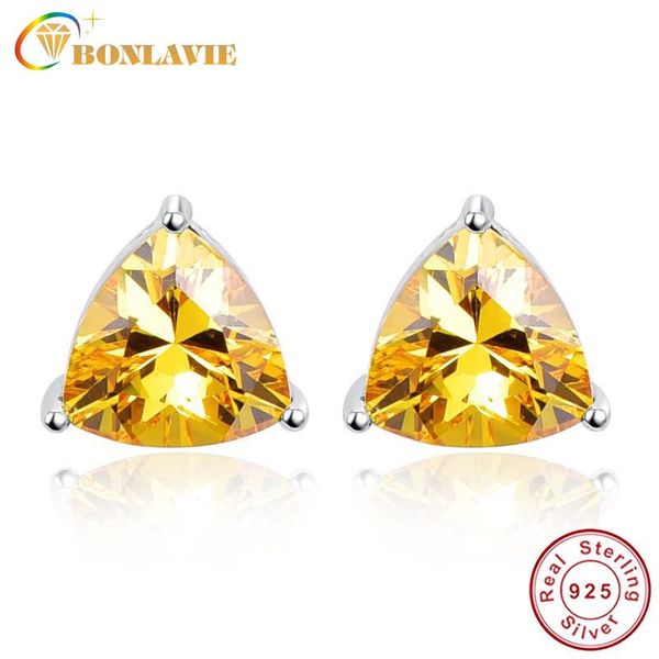 

stud bonlavie triangle earrings 6.2ct genuine yellow citrine earring for women 925 sterling silver fashion charm fine jewelry, Golden;silver