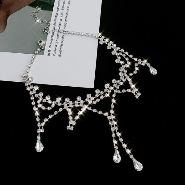 

chokers lovoacc luxury bling crystal necklaces for women femme square waterdrop rhinestones flowers necklace accessories, Golden;silver