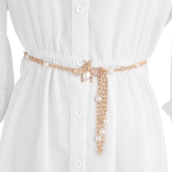 

belts sweet pearl ladies metal thin waist chain dress decoration temperament personality elegant belt women, Black;brown
