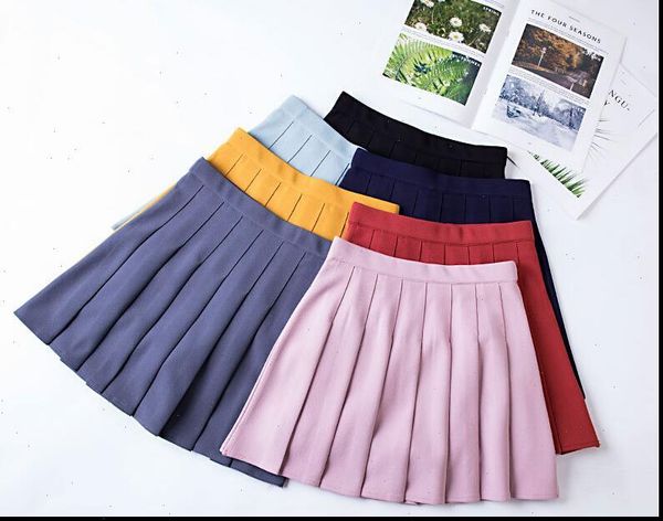 

2021 new fashion womens skirts solid color new womens college wind elastic waist skirt drop shipping good quality, Black