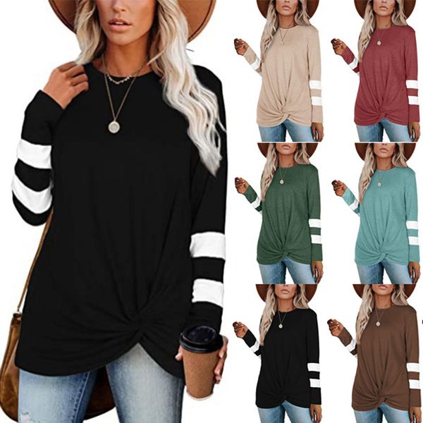 

women's tees t-shirt round neck long sleeve stitching casual kink t-shirt in autumn and winter 2021, White
