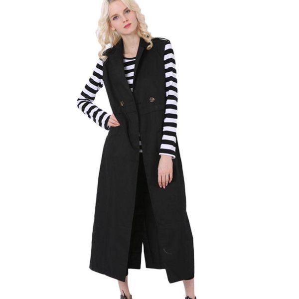 

women's vests autumn oversized long vest trench coat women sleeveless longline office waistcoat casaco feminino elegant outwear jacket, Black;white