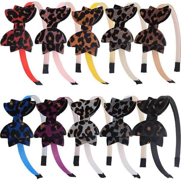 

girl baby leopard headband accessories sequin bowknot kids halloween hair sticks head band cartoon children shining bow, Slivery;white