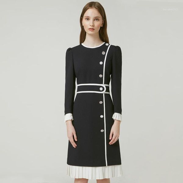 

casual dresses catwalk autumn women's party workplace office vintage elegant chic solid color long sleeve dress, Black;gray