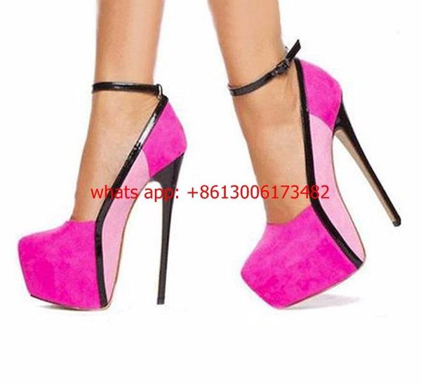 

dress shoes real po custom make woman size 45 super high stiletto platform rose pink buckle pumps, Black