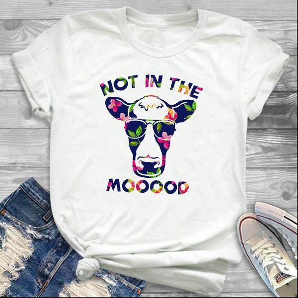 

women lady t shirt not in the mood cow printed tshirt ladies short sleeve tee shirt women female clothes graphic t, White
