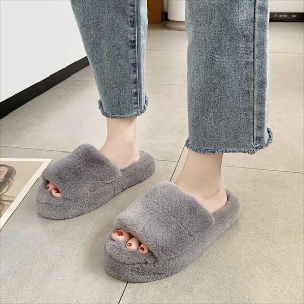 

slippers women winter house cute plush high heels fluffy warm shoes thick sole ladies girls indoor outdoor bedroom fur slides1, Black