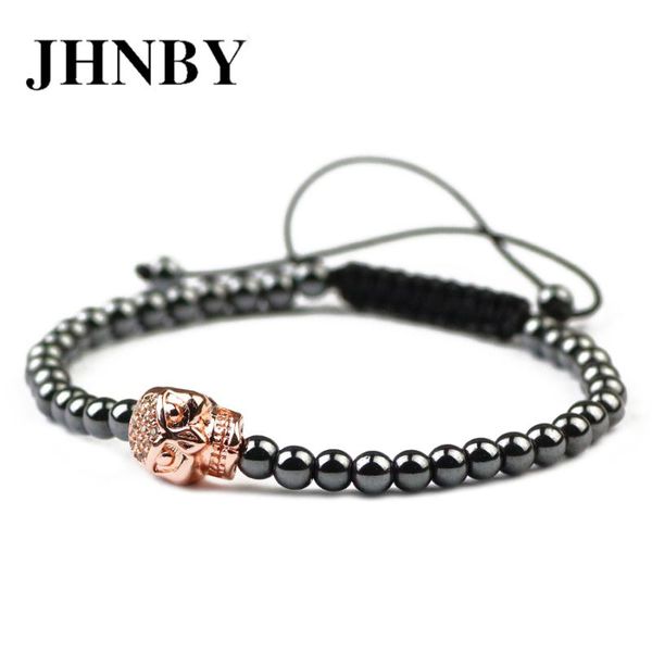 

charm bracelets jhnby skull 4mm hematite beads braided rope men bracelet pave cz charms gold color trendy women copper bangle jewelry dropsh, Golden;silver