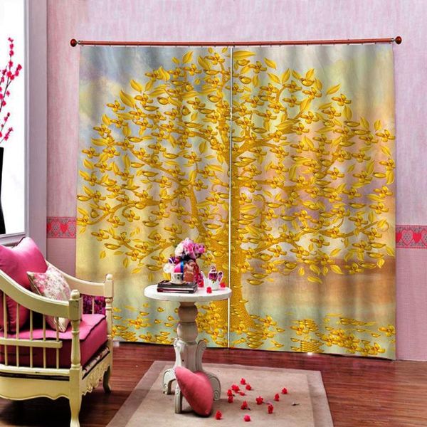 

curtain & drapes modern creative golden ingot tree large window for living room bedroom polyester fabric blackout cortinas decor