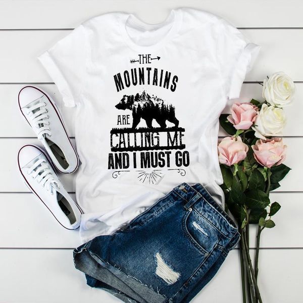 

women bear mountain camper fashion print clothes ladies womens clothes female tumblr t-shirt graphic t shirt t-shirts, White