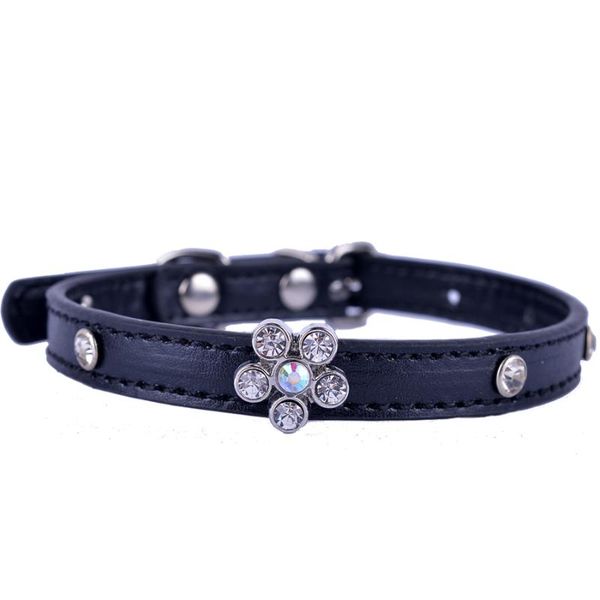 

cat collars & leads fashion pu leather collar rhinestone flower charm crystal studded for cats small pet dog supplies